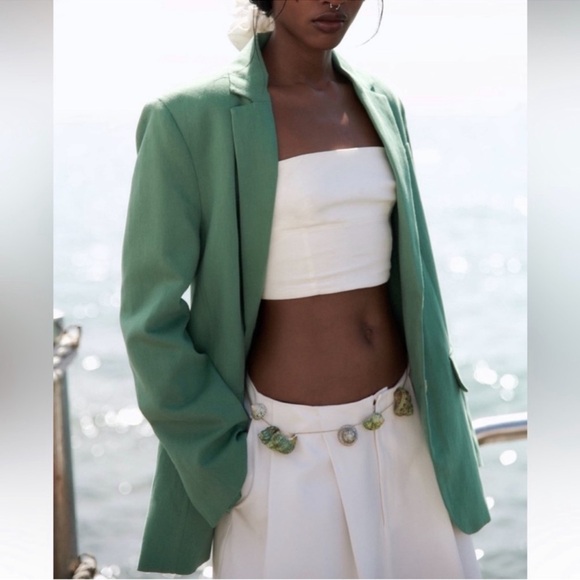 Zara Jackets & Blazers - Zara Linen Blend Green Menswear Style Blazer, size medium, NWT